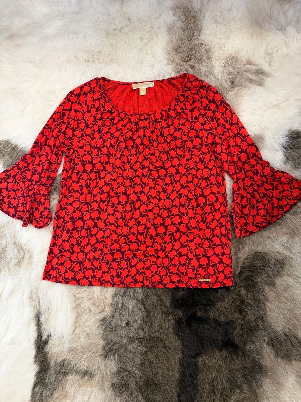 Michael Kors Red Floral Bell Sleeve Blouse